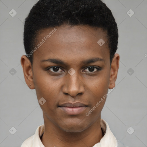 Neutral black young-adult male with short  brown hair and brown eyes