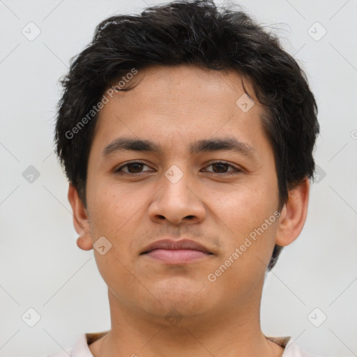 Neutral asian young-adult male with short  brown hair and brown eyes