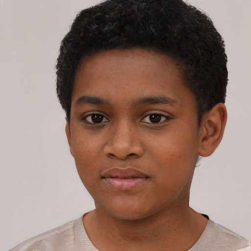 Neutral black child male with short  black hair and brown eyes