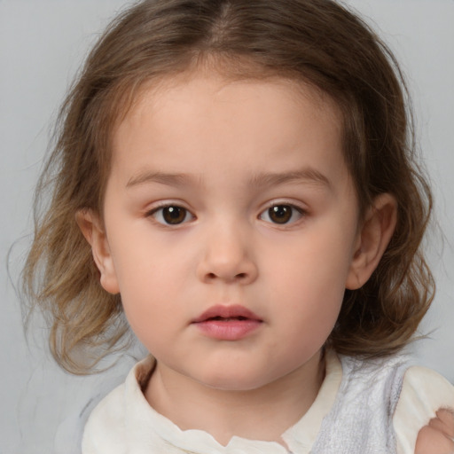 Neutral white child female with medium  brown hair and brown eyes