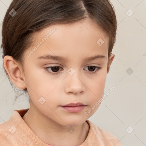 Neutral white child female with short  brown hair and brown eyes