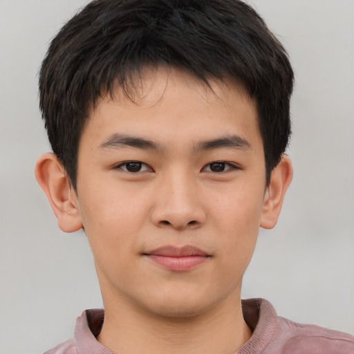 Neutral asian young-adult male with short  brown hair and brown eyes