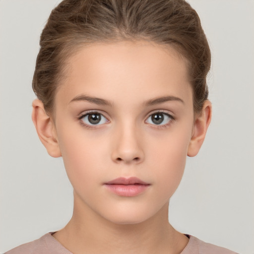 Neutral white child female with short  brown hair and brown eyes