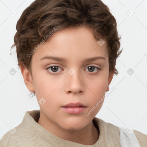 Neutral white child female with short  brown hair and brown eyes