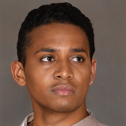 Neutral black young-adult male with short  brown hair and brown eyes