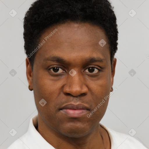 Neutral black young-adult male with short  brown hair and brown eyes