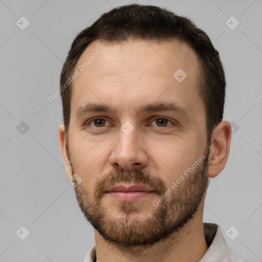 Neutral white adult male with short  brown hair and brown eyes