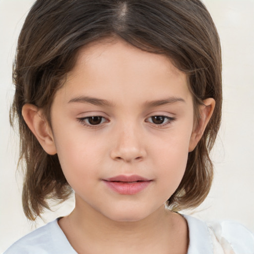 Neutral white child female with medium  brown hair and brown eyes