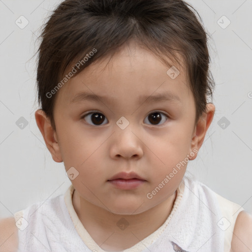 Neutral white child female with short  brown hair and brown eyes