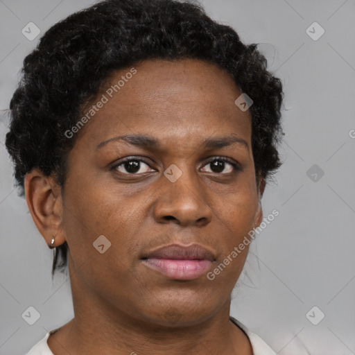 Neutral black young-adult female with short  brown hair and brown eyes