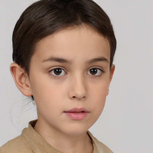 Neutral white child female with short  brown hair and brown eyes