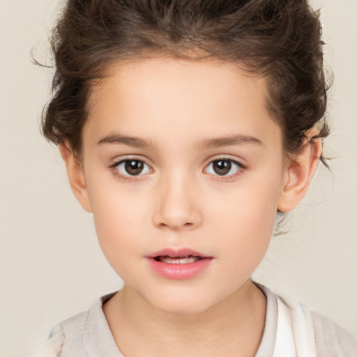 Neutral white child female with medium  brown hair and brown eyes