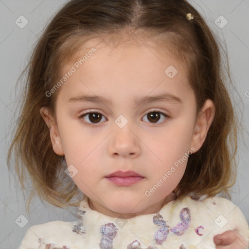 Neutral white child female with medium  brown hair and brown eyes