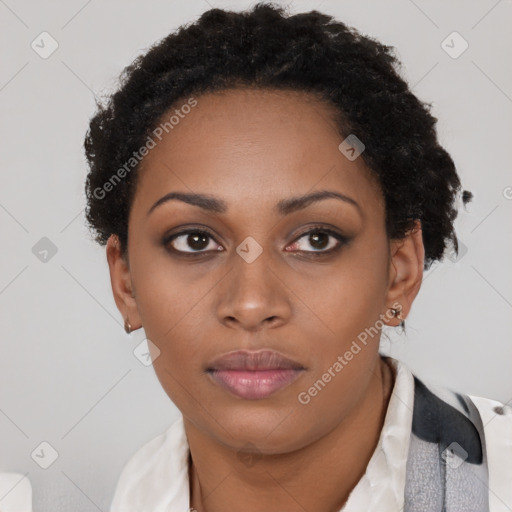 Neutral black young-adult female with short  brown hair and brown eyes