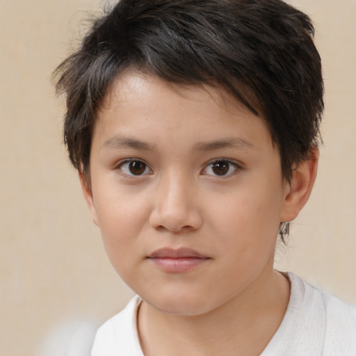 Neutral asian child female with short  brown hair and brown eyes