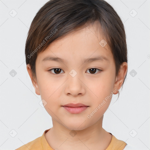 Neutral white child female with short  brown hair and brown eyes