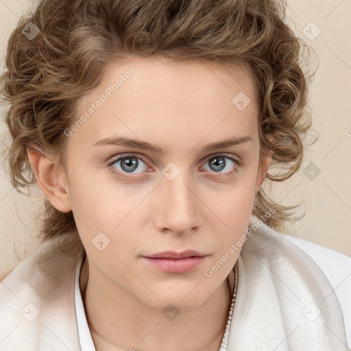 Neutral white child female with medium  brown hair and brown eyes