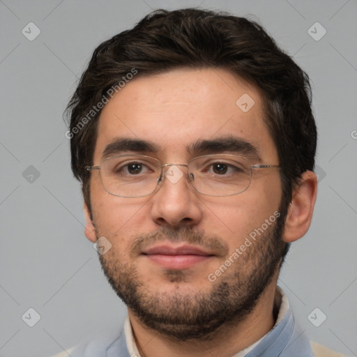 Neutral white adult male with short  brown hair and brown eyes