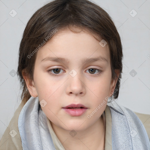 Neutral white child female with medium  brown hair and brown eyes