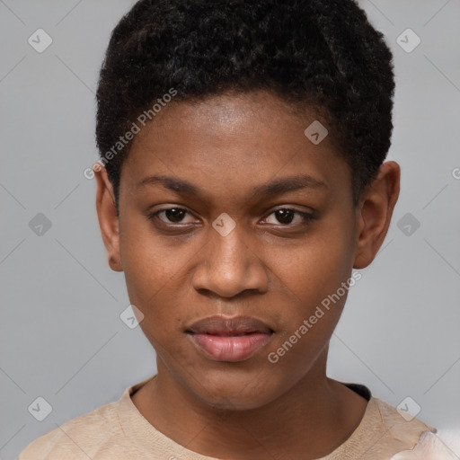 Neutral black young-adult female with short  brown hair and brown eyes