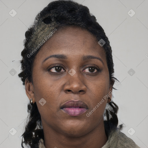 Neutral black young-adult female with short  brown hair and brown eyes