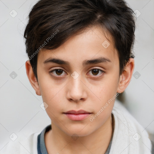 Neutral white child female with short  brown hair and brown eyes