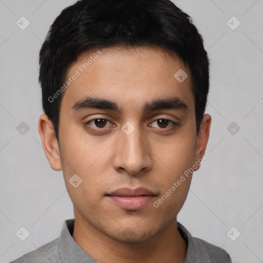 Neutral latino young-adult male with short  brown hair and brown eyes