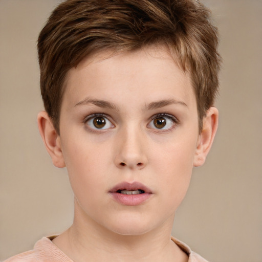 Neutral white child female with short  brown hair and brown eyes