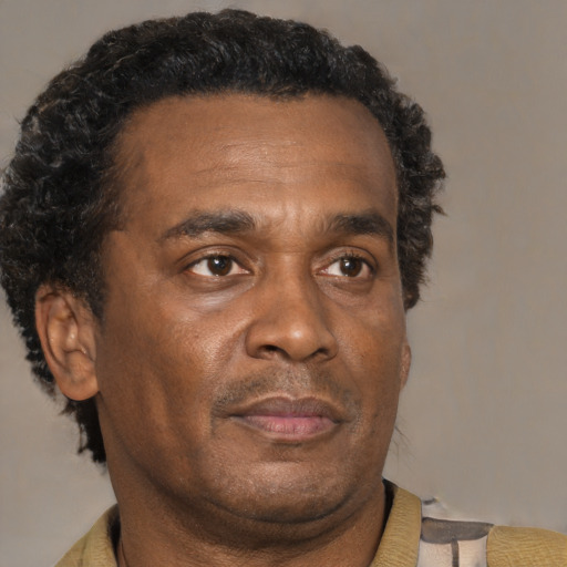 Neutral black adult male with short  brown hair and brown eyes