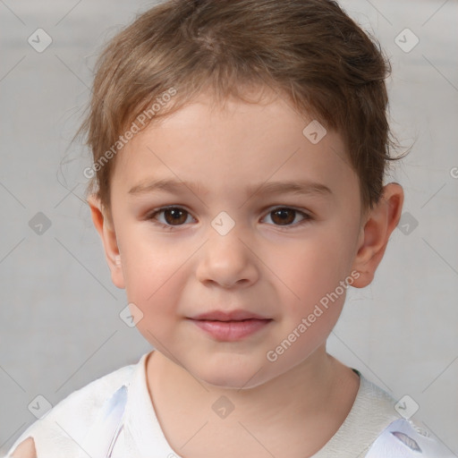 Joyful white child male with short  brown hair and brown eyes