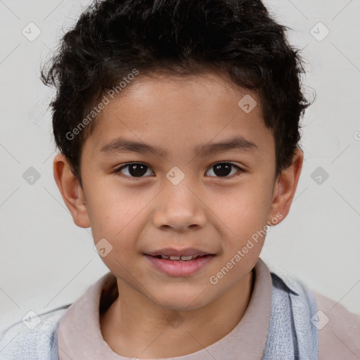 Joyful white child male with short  brown hair and brown eyes