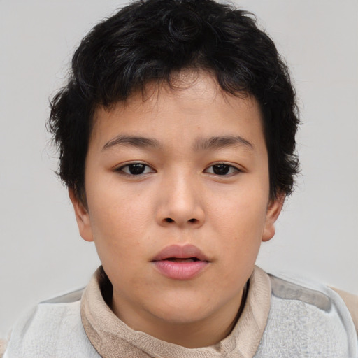 Neutral asian child female with short  brown hair and brown eyes