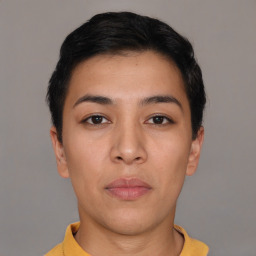 Neutral asian young-adult female with short  black hair and brown eyes