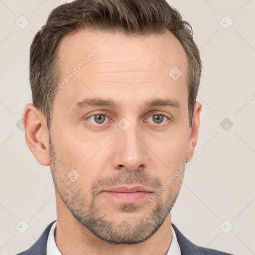 Neutral white adult male with short  brown hair and brown eyes