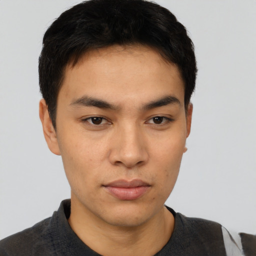 Neutral asian young-adult male with short  brown hair and brown eyes