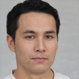 Neutral asian young-adult male with short  black hair and brown eyes