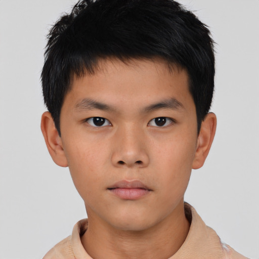 Neutral asian young-adult male with short  brown hair and brown eyes