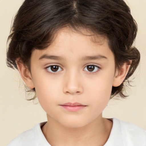 Neutral white child female with medium  brown hair and brown eyes