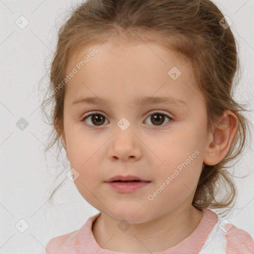 Neutral white child female with medium  brown hair and brown eyes