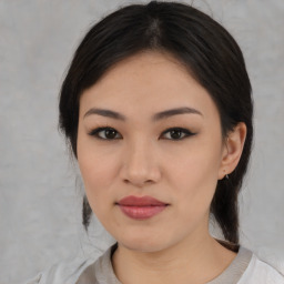 Neutral asian young-adult female with medium  black hair and brown eyes