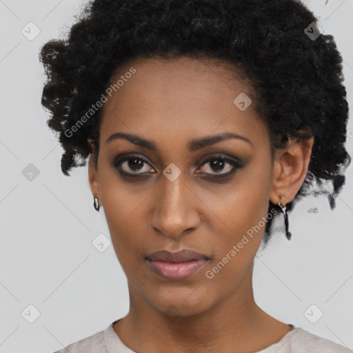 Neutral black young-adult female with short  black hair and brown eyes