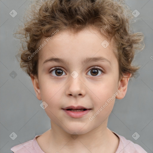 Neutral white child female with short  brown hair and brown eyes