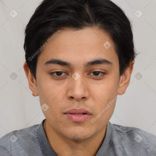 Neutral asian young-adult male with short  brown hair and brown eyes