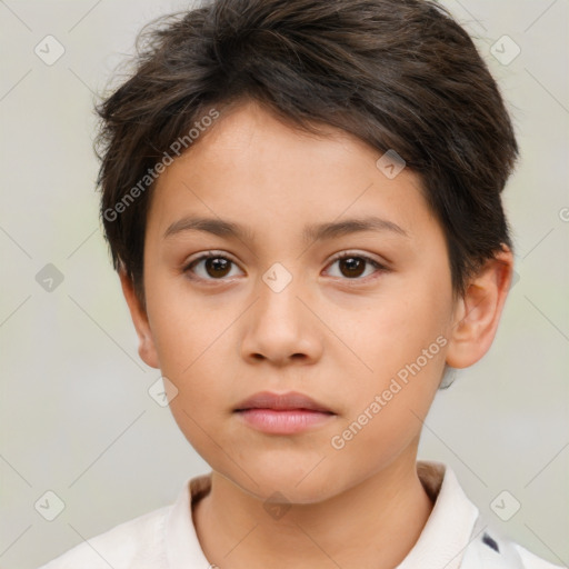 Neutral white child female with short  brown hair and brown eyes