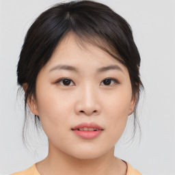 Neutral asian young-adult female with medium  brown hair and brown eyes