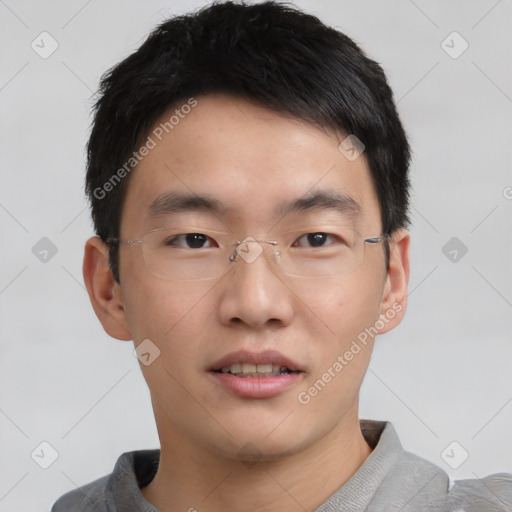 Neutral asian young-adult male with short  brown hair and brown eyes