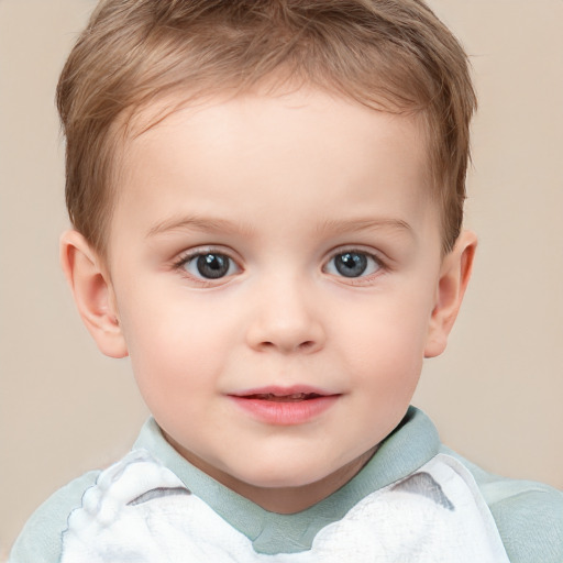 Joyful white child male with short  brown hair and brown eyes