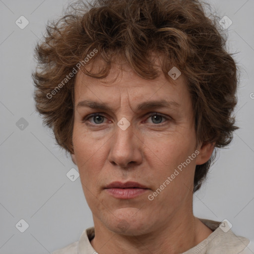 Neutral white adult female with short  brown hair and brown eyes