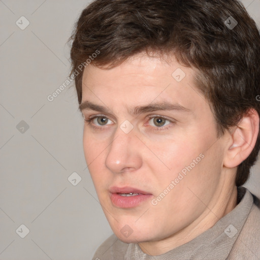 Neutral white adult male with short  brown hair and brown eyes