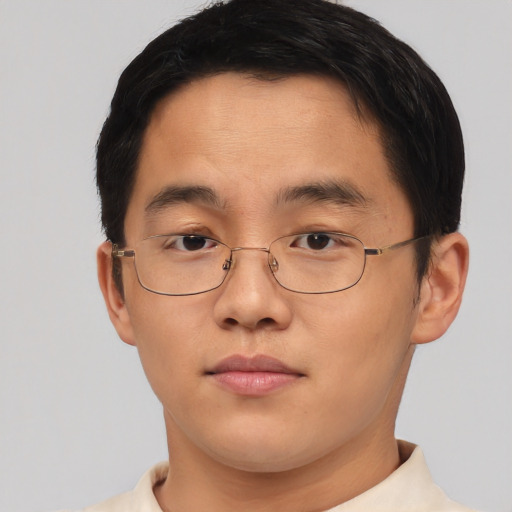 Neutral asian young-adult male with short  brown hair and brown eyes